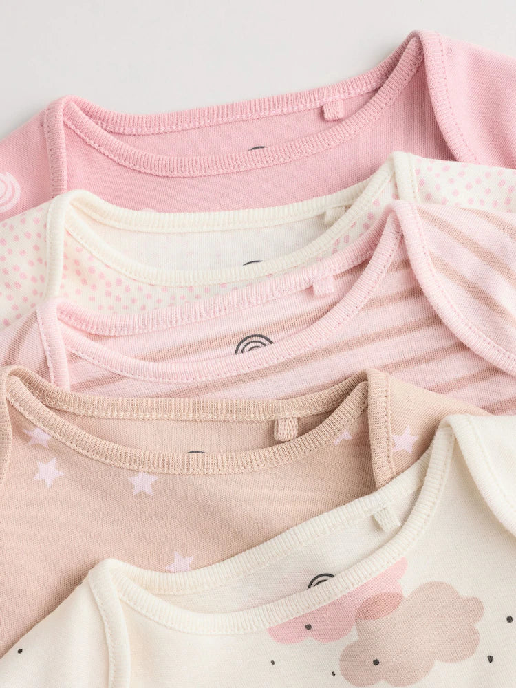 |BabyGirl| Pacote Com 5 Macacões De Manga Comprida Rosa Para Bebê