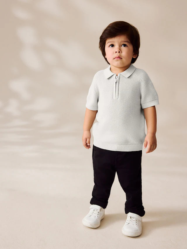 |Boy| Camisa Polo Cinza 100% Algodão Com Gola Alta e Zíper (3 meses a 7 anos)
