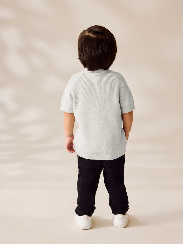 |Boy| Camisa Polo Cinza 100% Algodão Com Gola Alta e Zíper (3 meses a 7 anos)