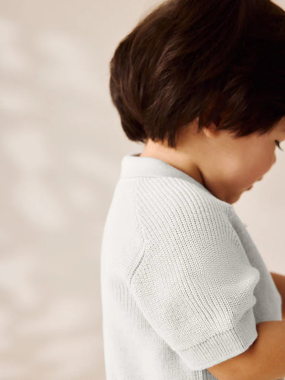 |Boy| Camisa Polo Cinza 100% Algodão Com Gola Alta e Zíper (3 meses a 7 anos)