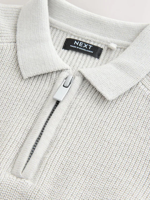 |Boy| Camisa Polo Cinza 100% Algodão Com Gola Alta e Zíper (3 meses a 7 anos)