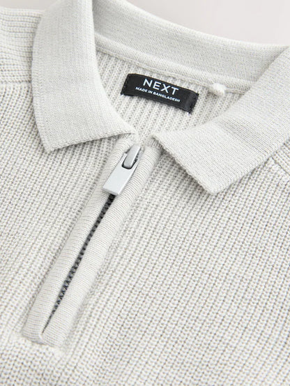 |Boy| Camisa Polo Cinza 100% Algodão Com Gola Alta e Zíper (3 meses a 7 anos)