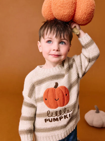 |Boy| Blusa De Gola Redonda De Tricô De Halloween Com Abóbora Neutra (3 meses a 7 anos)