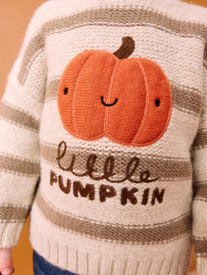|Boy| Blusa De Gola Redonda De Tricô De Halloween Com Abóbora Neutra (3 meses a 7 anos)