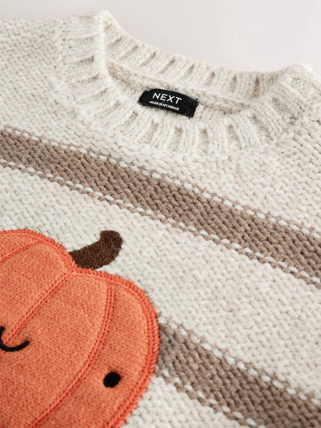 |Boy| Blusa De Gola Redonda De Tricô De Halloween Com Abóbora Neutra (3 meses a 7 anos)