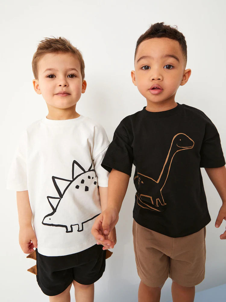 |Boy| Conjunto De Camiseta e Shorts De manga Curta De Dinossauro Preto/Marrom, Pacote Com 2 (3 meses a 7 anos)