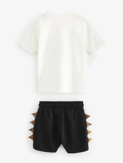 |Boy| Conjunto De Camiseta e Shorts De manga Curta De Dinossauro Preto/Marrom, Pacote Com 2 (3 meses a 7 anos)