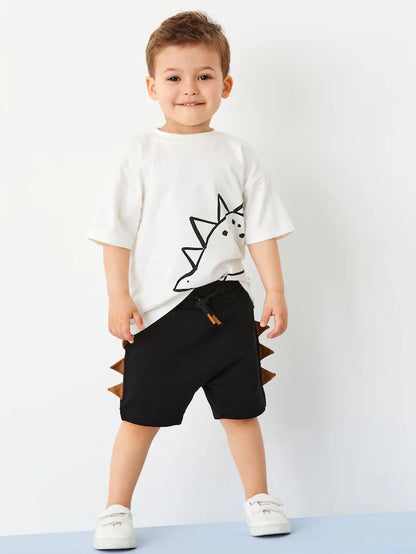|Boy| Conjunto De Camiseta e Shorts De manga Curta De Dinossauro Preto/Marrom, Pacote Com 2 (3 meses a 7 anos)