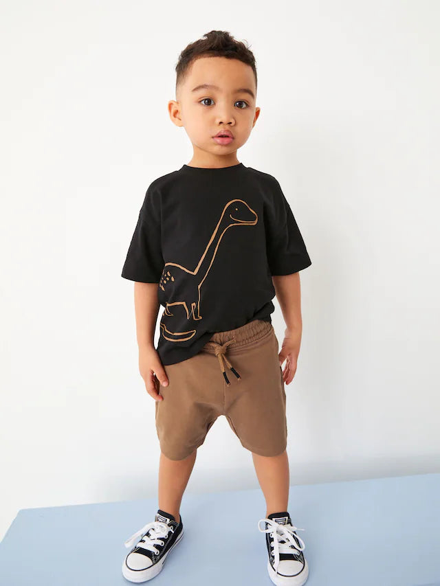 |Boy| Conjunto De Camiseta e Shorts De manga Curta De Dinossauro Preto/Marrom, Pacote Com 2 (3 meses a 7 anos)