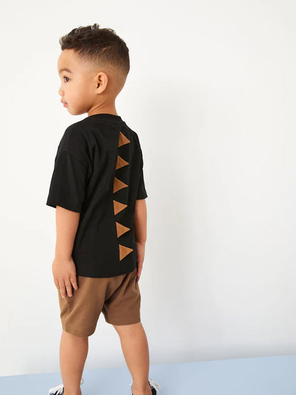 |Boy| Conjunto De Camiseta e Shorts De manga Curta De Dinossauro Preto/Marrom, Pacote Com 2 (3 meses a 7 anos)