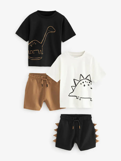 |Boy| Conjunto De Camiseta e Shorts De manga Curta De Dinossauro Preto/Marrom, Pacote Com 2 (3 meses a 7 anos)