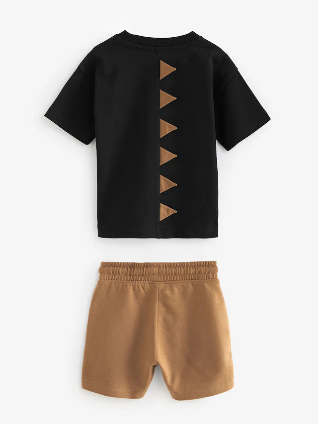 |Boy| Conjunto De Camiseta e Shorts De manga Curta De Dinossauro Preto/Marrom, Pacote Com 2 (3 meses a 7 anos)