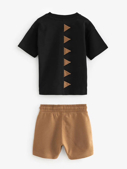 |Boy| Conjunto De Camiseta e Shorts De manga Curta De Dinossauro Preto/Marrom, Pacote Com 2 (3 meses a 7 anos)