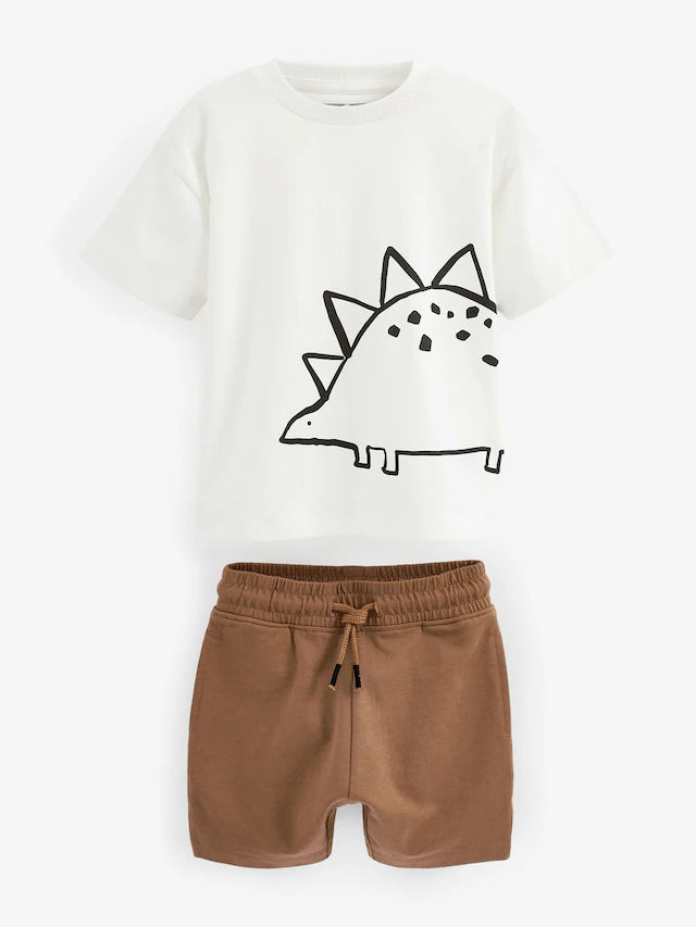 |Boy| Conjunto De Camiseta e Shorts De manga Curta De Dinossauro Preto/Marrom, Pacote Com 2 (3 meses a 7 anos)