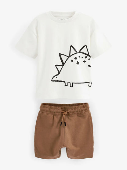 |Boy| Conjunto De Camiseta e Shorts De manga Curta De Dinossauro Preto/Marrom, Pacote Com 2 (3 meses a 7 anos)