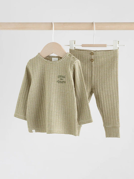 |BabyBoy| Conjunto De Blusa e Legging Listrada Verde/Branca Para Bebê (0 meses a 2 anos)