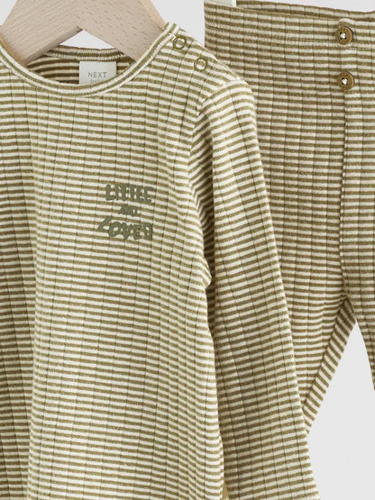 |BabyGirl| Conjunto De Blusa e Legging Listrada Verde/Branca Para Bebê (0 meses a 2 anos)