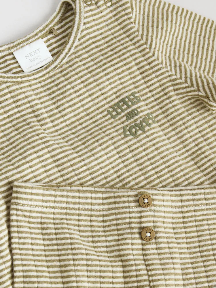 |BabyGirl| Conjunto De Blusa e Legging Listrada Verde/Branca Para Bebê (0 meses a 2 anos)