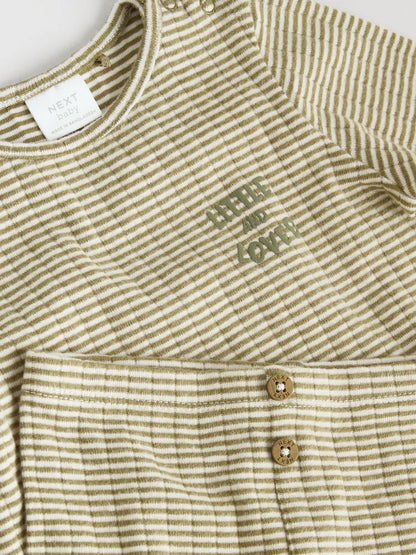 |BabyGirl| Conjunto De Blusa e Legging Listrada Verde/Branca Para Bebê (0 meses a 2 anos)