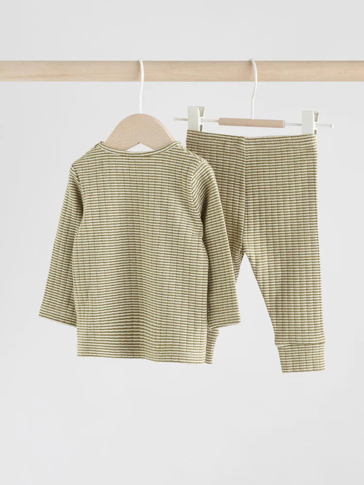 |BabyGirl| Conjunto De Blusa e Legging Listrada Verde/Branca Para Bebê (0 meses a 2 anos)