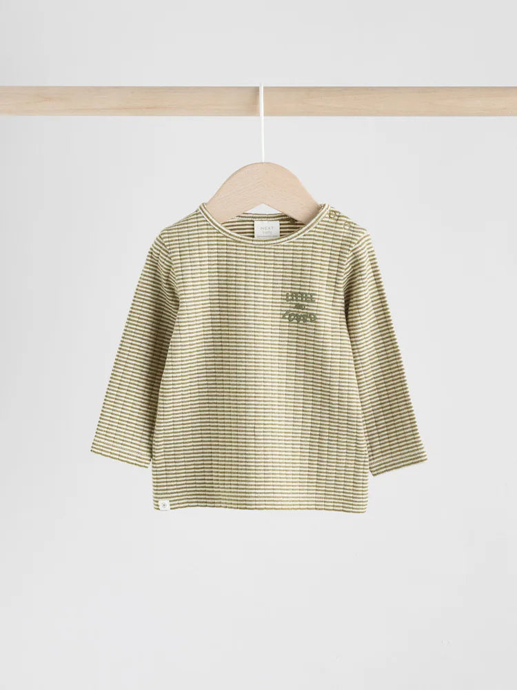 |BabyGirl| Conjunto De Blusa e Legging Listrada Verde/Branca Para Bebê (0 meses a 2 anos)