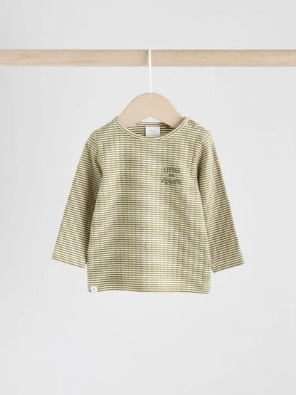 |BabyGirl| Conjunto De Blusa e Legging Listrada Verde/Branca Para Bebê (0 meses a 2 anos)