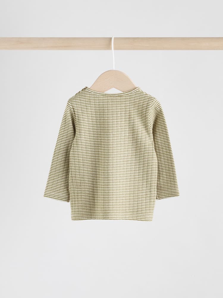 |BabyGirl| Conjunto De Blusa e Legging Listrada Verde/Branca Para Bebê (0 meses a 2 anos)