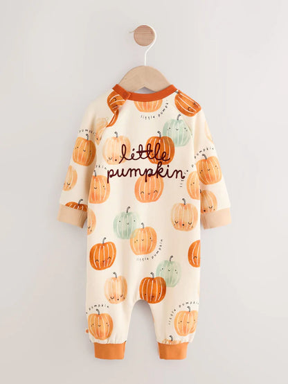 |BabyBoy| Macacão Estampado De Abóbora Laranja e Neutro Para Bebê (0 meses a 2 anos)