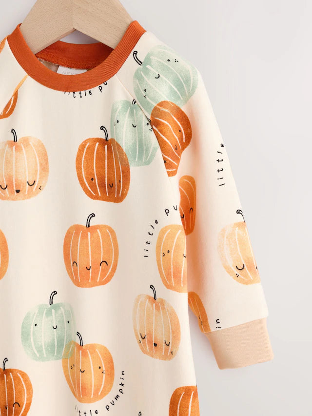 |BabyBoy| Macacão Estampado De Abóbora Laranja e Neutro Para Bebê (0 meses a 2 anos)