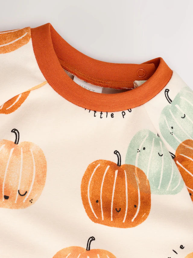 |BabyBoy| Macacão Estampado De Abóbora Laranja e Neutro Para Bebê (0 meses a 2 anos)
