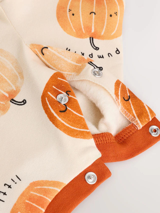 |BabyBoy| Macacão Estampado De Abóbora Laranja e Neutro Para Bebê (0 meses a 2 anos)