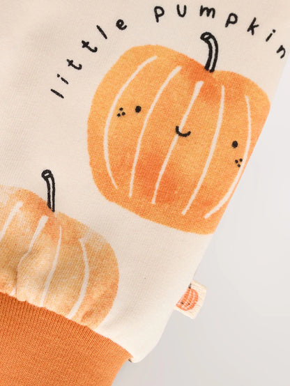 |BabyBoy| Macacão Estampado De Abóbora Laranja e Neutro Para Bebê (0 meses a 2 anos)