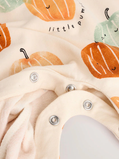 |BabyBoy| Macacão Estampado De Abóbora Laranja e Neutro Para Bebê (0 meses a 2 anos)