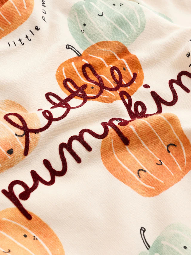 |BabyBoy| Macacão Estampado De Abóbora Laranja e Neutro Para Bebê (0 meses a 2 anos)