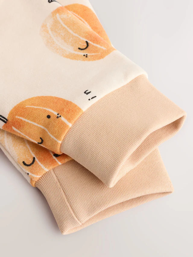 |BabyBoy| Macacão Estampado De Abóbora Laranja e Neutro Para Bebê (0 meses a 2 anos)