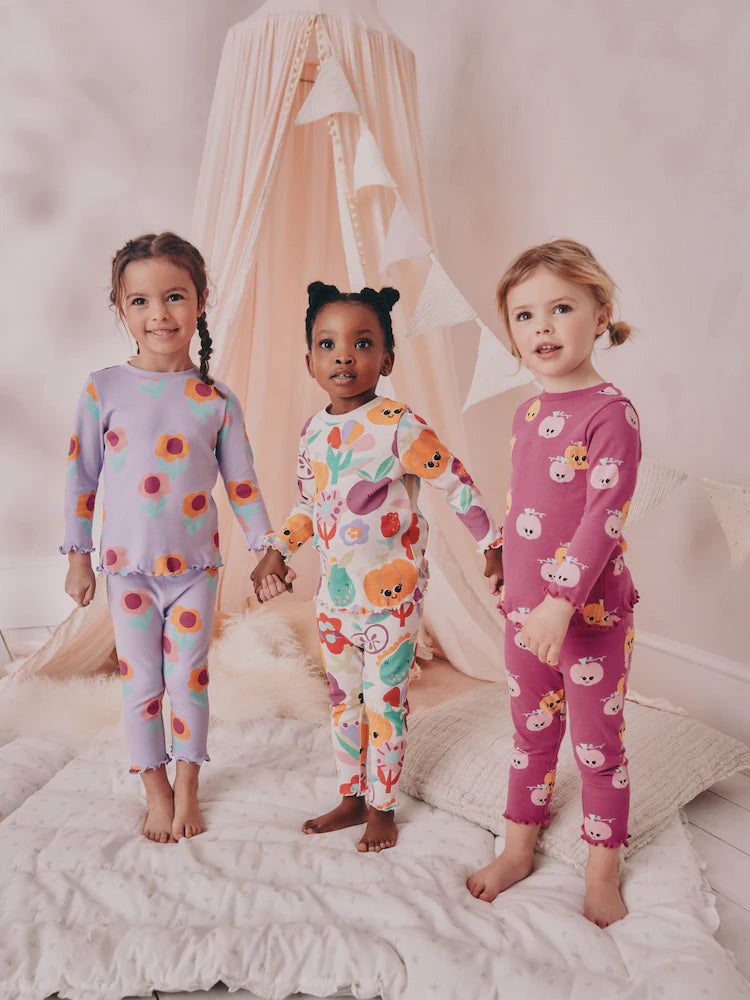 |Girl| Pijama De Abóbora Roxa Com Estampa De Abóbora, Pacote Com 3 (9 meses a 10 anos)