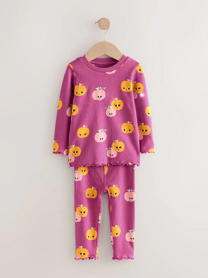 |Girl| Pijama De Abóbora Roxa Com Estampa De Abóbora, Pacote Com 3 (9 meses a 10 anos)