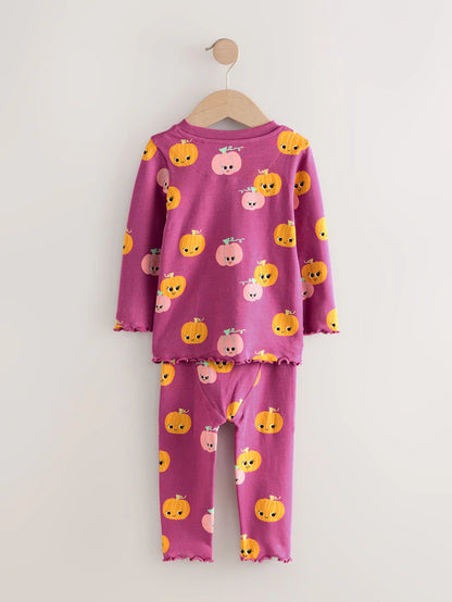 |Girl| Pijama De Abóbora Roxa Com Estampa De Abóbora, Pacote Com 3 (9 meses a 10 anos)