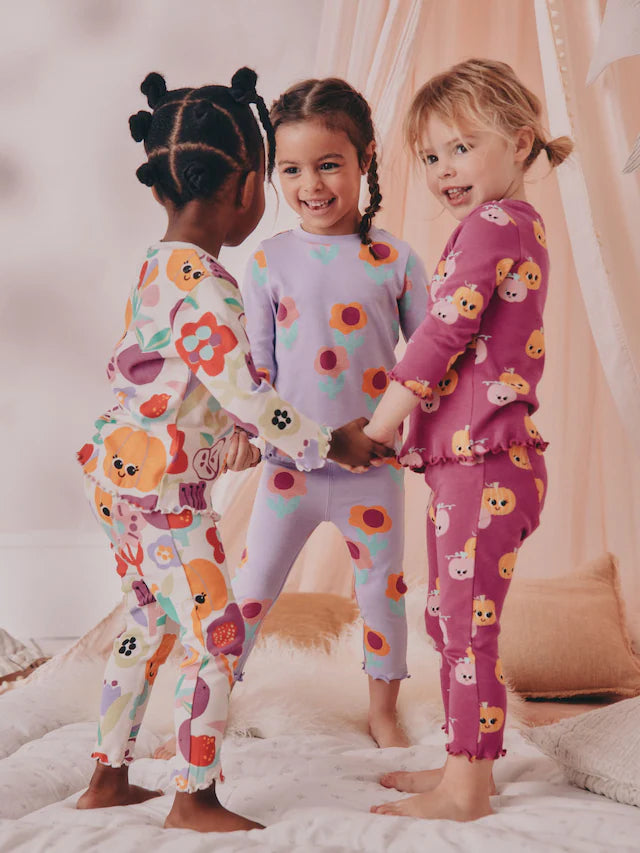 |Girl| Pijama De Abóbora Roxa Com Estampa De Abóbora, Pacote Com 3 (9 meses a 10 anos)