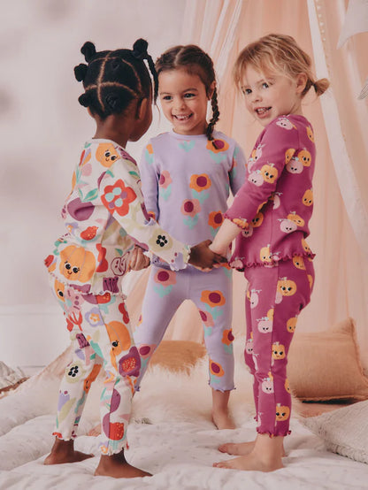 |Girl| Pijama De Abóbora Roxa Com Estampa De Abóbora, Pacote Com 3 (9 meses a 10 anos)