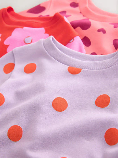 |Girl| Pijama Snuggle Com Estampa De Carimbo Vermelho/Rosa, Pacote com 3 (9 meses a 12 anos)