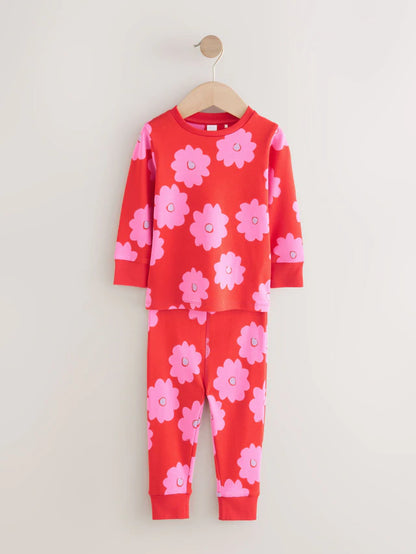 |Girl| Pijama Snuggle Com Estampa De Carimbo Vermelho/Rosa, Pacote com 3 (9 meses a 12 anos)
