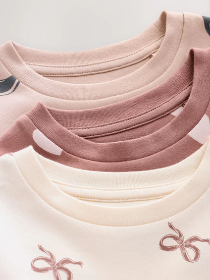 |Girl| Pacote Com 3 Pijamas Aconchegantes Com Estampa De Laço Cru/Marrom (9 meses a 12 anos)