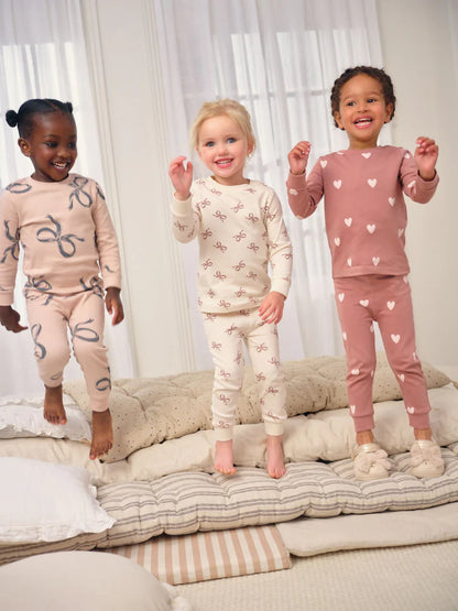 |Girl| Pacote Com 3 Pijamas Aconchegantes Com Estampa De Laço Cru/Marrom (9 meses a 12 anos)