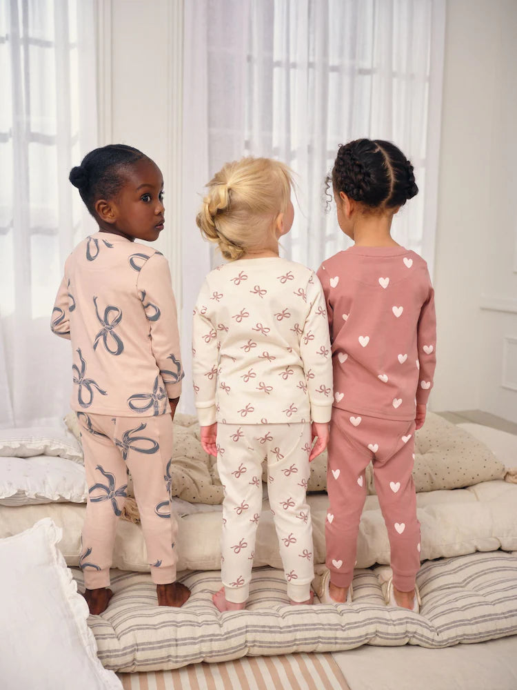 |Girl| Pacote Com 3 Pijamas Aconchegantes Com Estampa De Laço Cru/Marrom (9 meses a 12 anos)