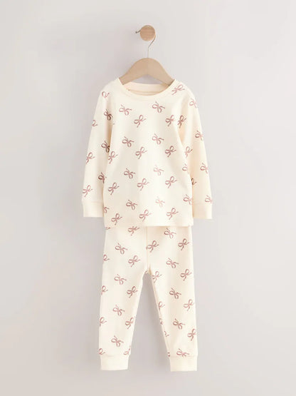 |Girl| Pacote Com 3 Pijamas Aconchegantes Com Estampa De Laço Cru/Marrom (9 meses a 12 anos)