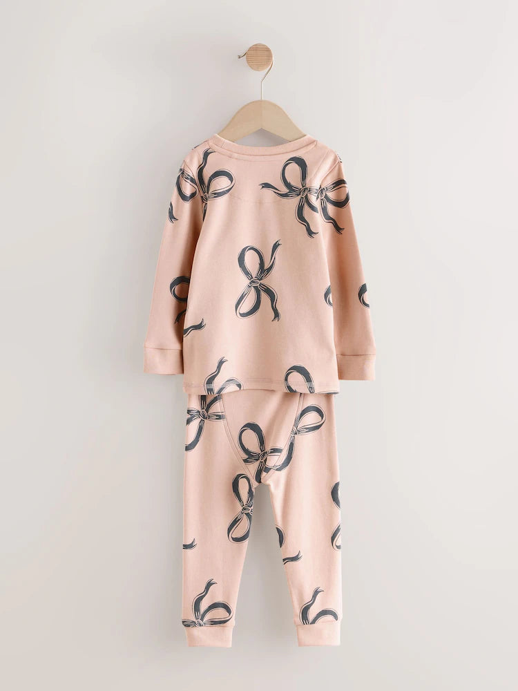 |Girl| Pacote Com 3 Pijamas Aconchegantes Com Estampa De Laço Cru/Marrom (9 meses a 12 anos)