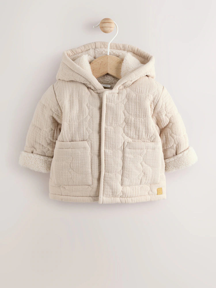 |BabyBoy| Jaqueta Acolchoada Com Zíper e Estampa De Urso Cru Para Bebê