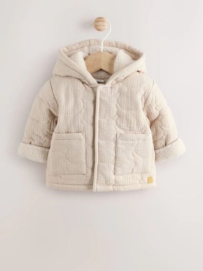 |BabyBoy| Jaqueta Acolchoada Com Zíper e Estampa De Urso Cru Para Bebê