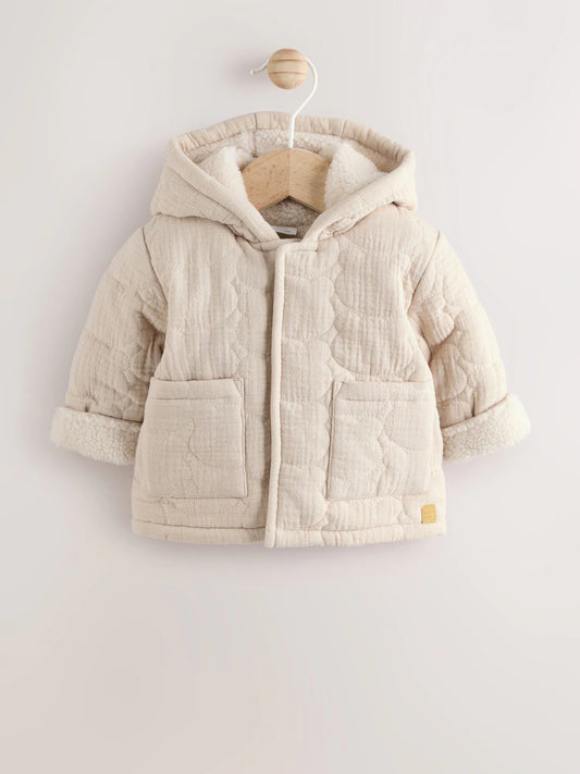 |BabyBoy| Jaqueta Acolchoada Com Zíper e Estampa De Urso Cru Para Bebê